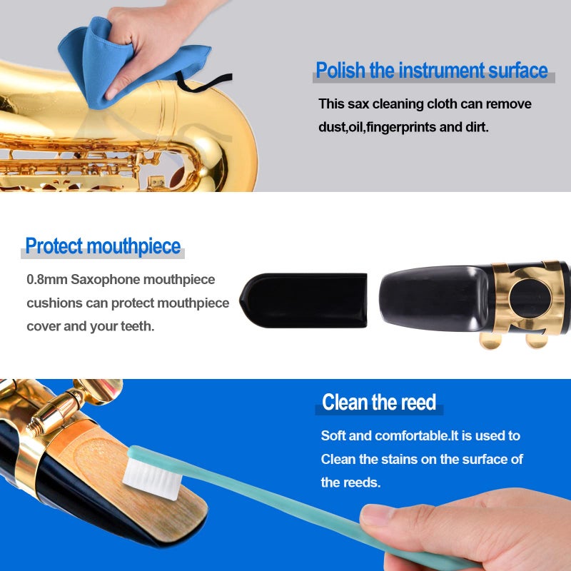 SKYNEO Saxophone Cleaning kit  Clarinet Cleaning Kit with Maintenance Kit Cork Grease Swab Strap Cleaning Cloth Thumb Rest Reed Case Mouthpiece Brush and More - Image 4